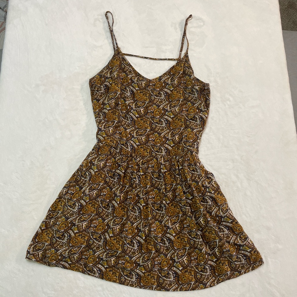 American Eagle Outfitters Brown and Gold Mini Dress